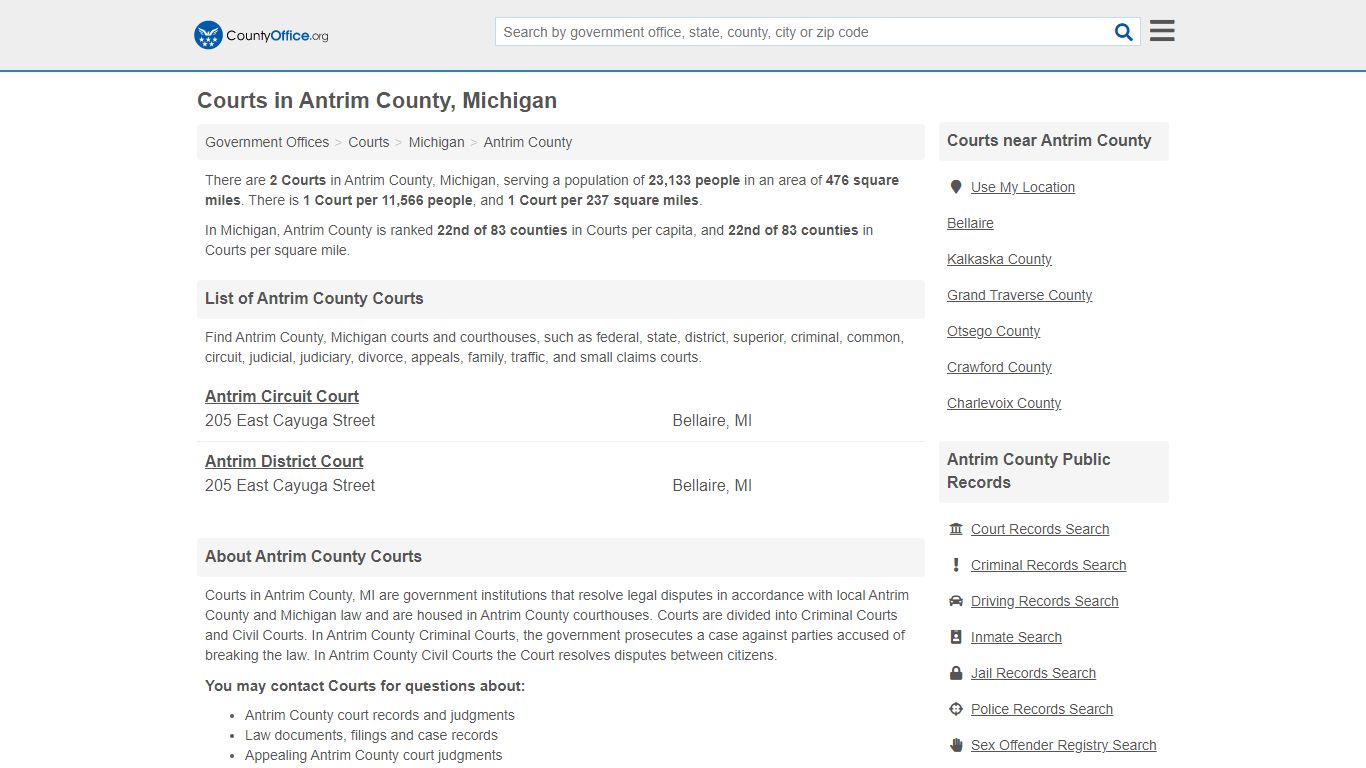 Courts - Antrim County, MI (Court Records & Calendars)